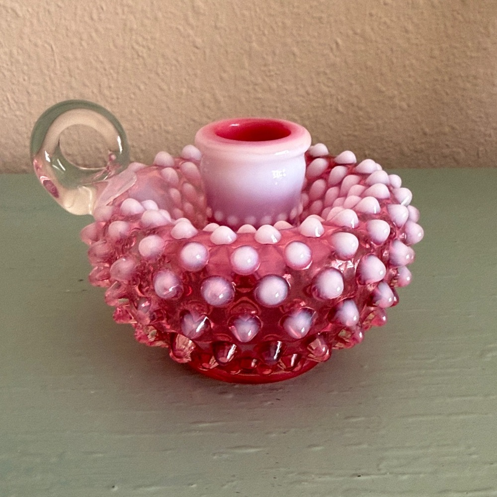 Fenton Cranberry Hobnail Glass Candle Holder